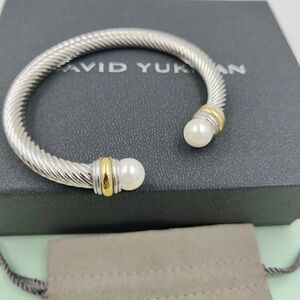 David Yurman Silver and Gold Bracelet with Pearl Ends 7mm